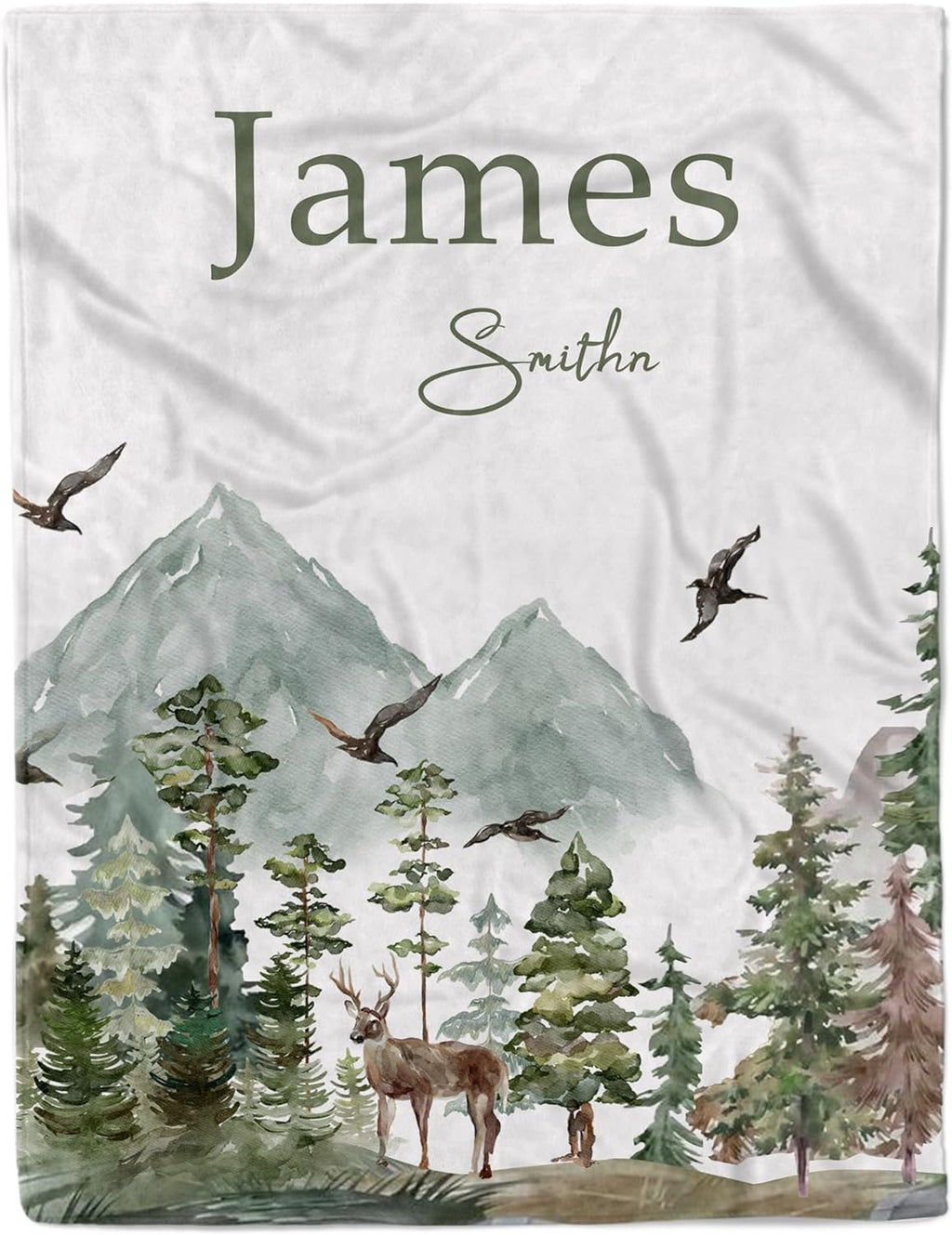 Personalized Woodland Baby Blanket with Name Custom Name Blanket for Boy Newborn Expect Mom Customized Gifts for Baby Shower Birthday Christmas