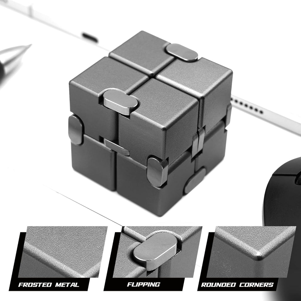 Metal Fidget Toys, Infinity Cube Fidget Toys, Fidgets Blocks for Kids Adults Teens, Handheld Toys for Anxiety Sensory Toys for Birthday (Gray)