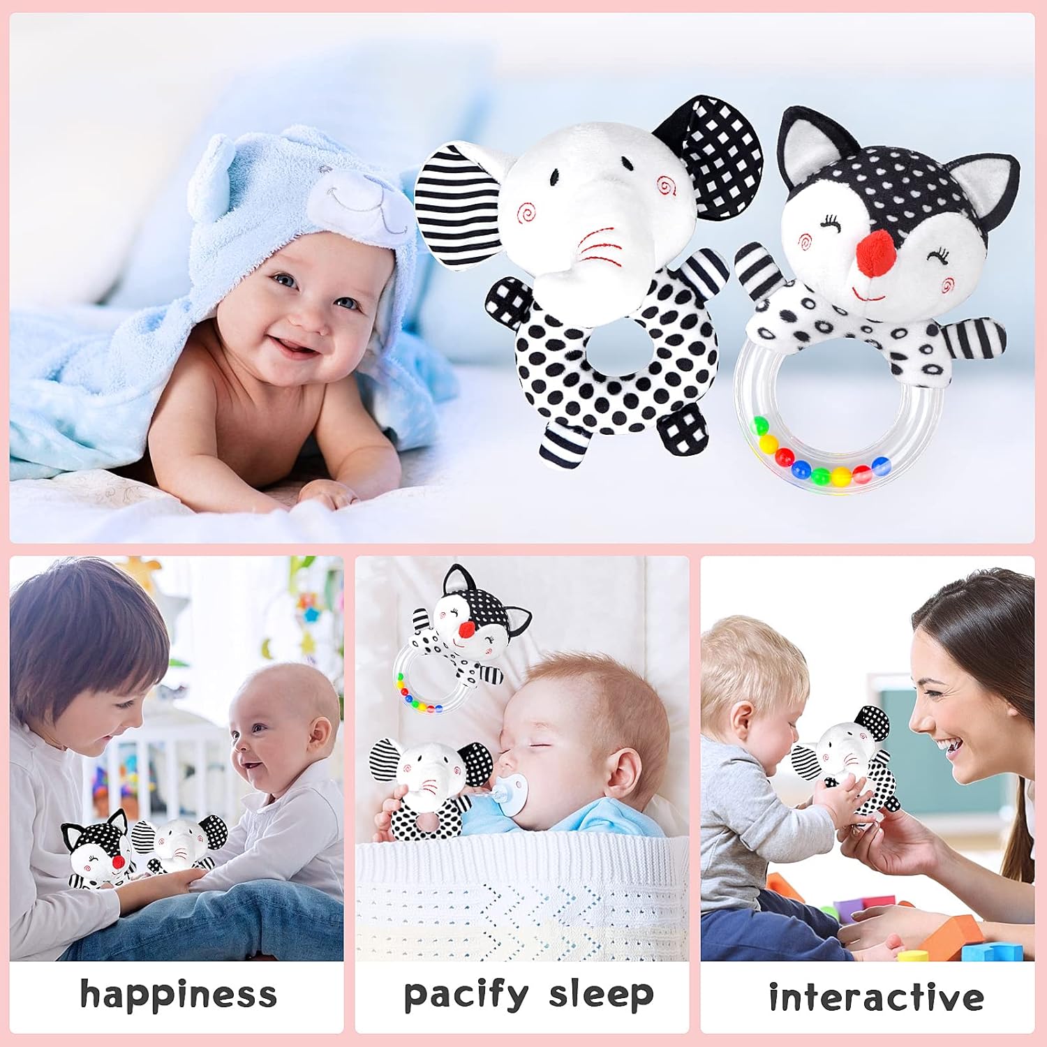 Baby Rattles 0-6 Months Newborn Toys Infant Toys 0-6 Months Rattles for Babies 0-6 Months Baby Toys 0-6 Months, Black and White High Contrast Baby Toys for 0 3 6 9 12 Months (Baby Rattles)
