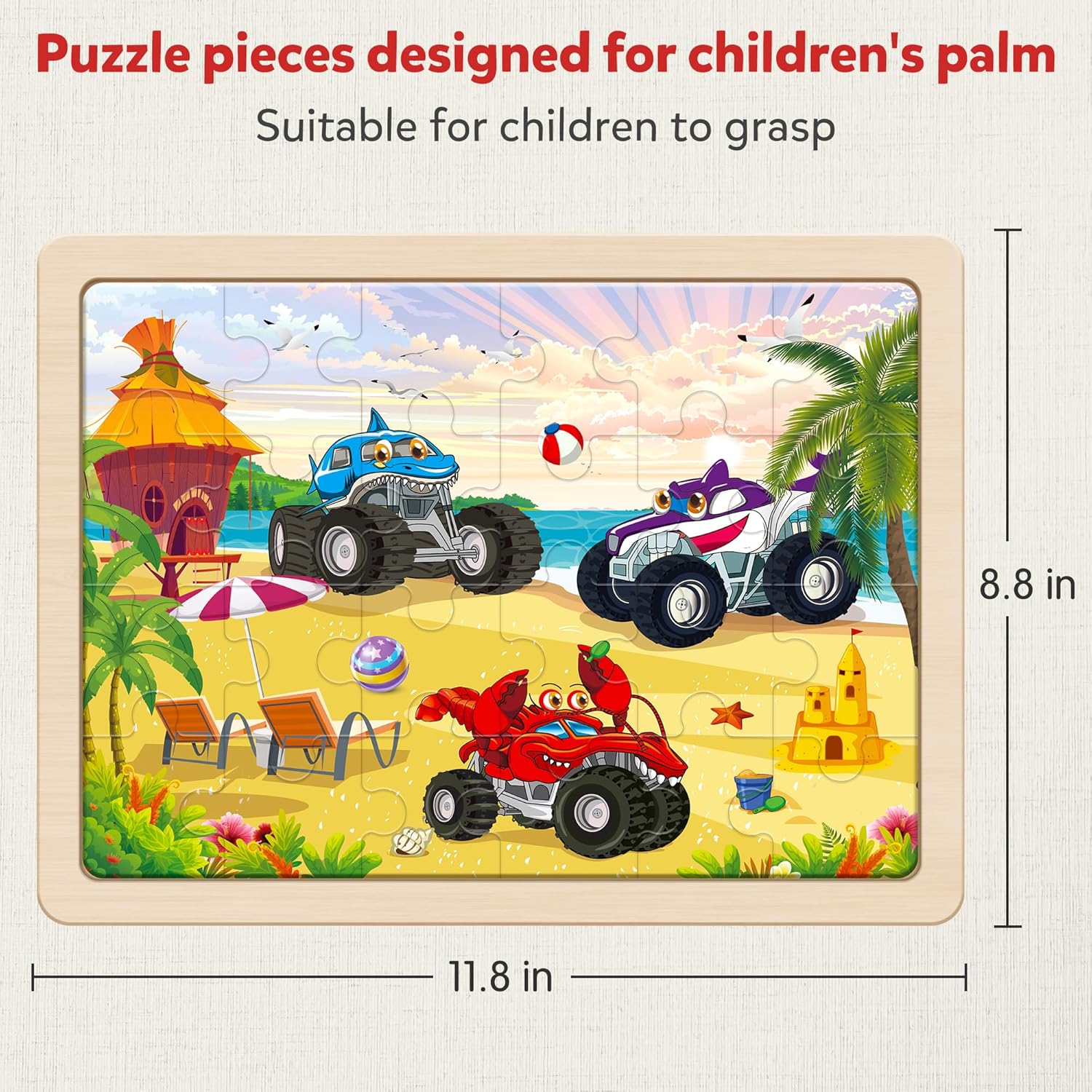 SYNARRY Large Wooden Monster Truck Puzzles for Kids Gift Box(12.2*9.4 in) - FSC Certified, 24 Piece Puzzles for Toddlers 3-5, Wood Puzzle for Kids Ages 4-6, Toys Gifts for 3 4 5 6 Year Old Boys Girls