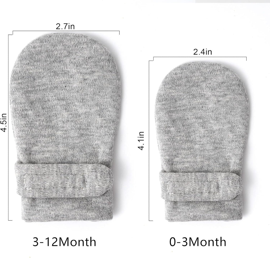 Newborn Baby No Scratch Mittens Stay On, 100% Cotton Breathable, Adjustable Infant Gloves for Baby Boys Girls Mittens