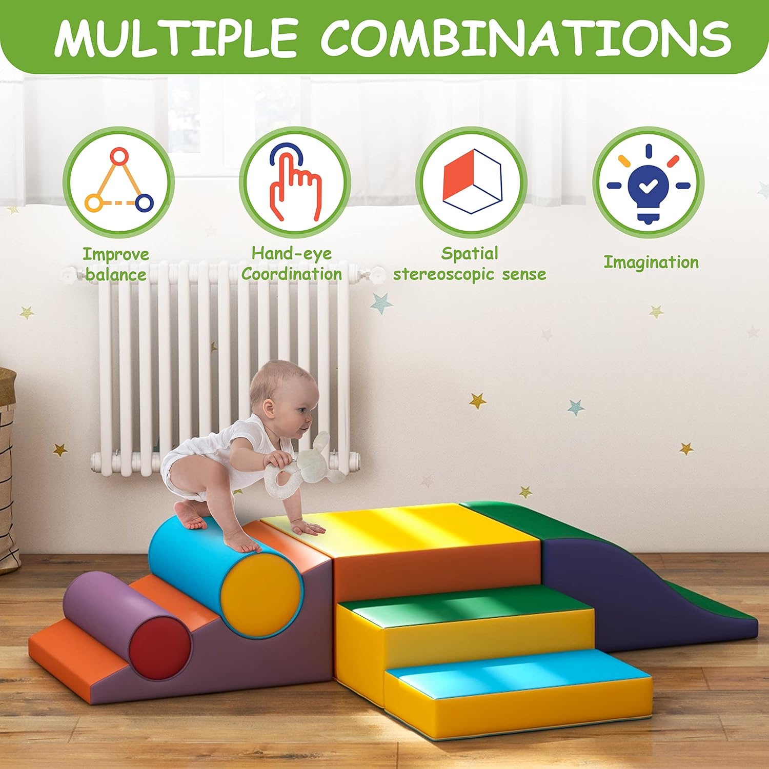 Toddler Foam Climbing Set Indoor - Kids Climb & Crawl Soft Activity Playset - Toddler Climber Gymnastics Equipment for Walking in Balance