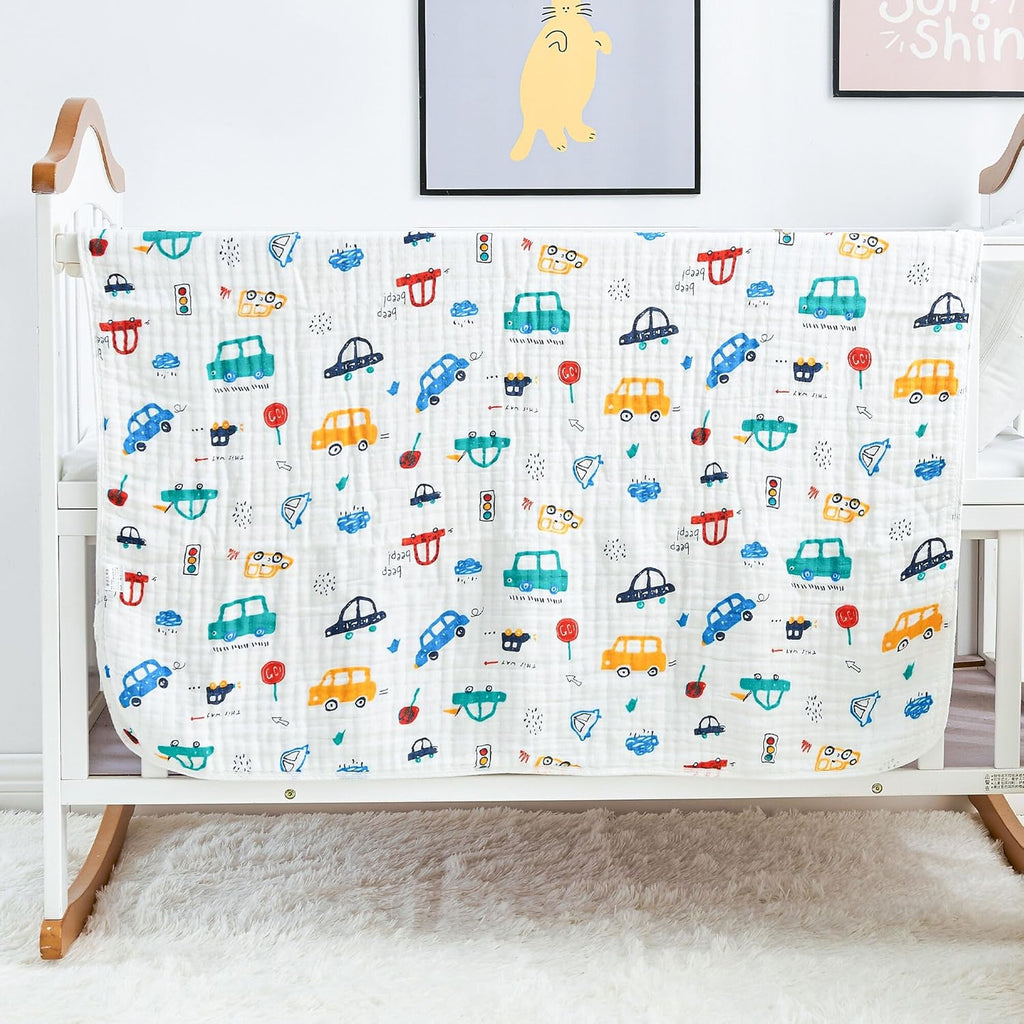 Luxury Muslin Baby Blanket, Cozy Swaddle, 6-Layer Cotton Receiving Blanket for Newborn Infant, 43x43 Inch Lightweight Breathable Crib Blanket, Nursery Stroller Toddler Quilt, Car Family