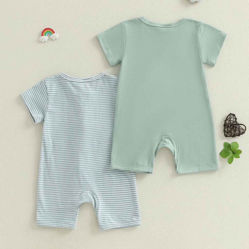 Merqwadd Baby Boy Girl 2 Pack Romper Short Sleeve Zipper Jumpsuit Plain Summer Clothes