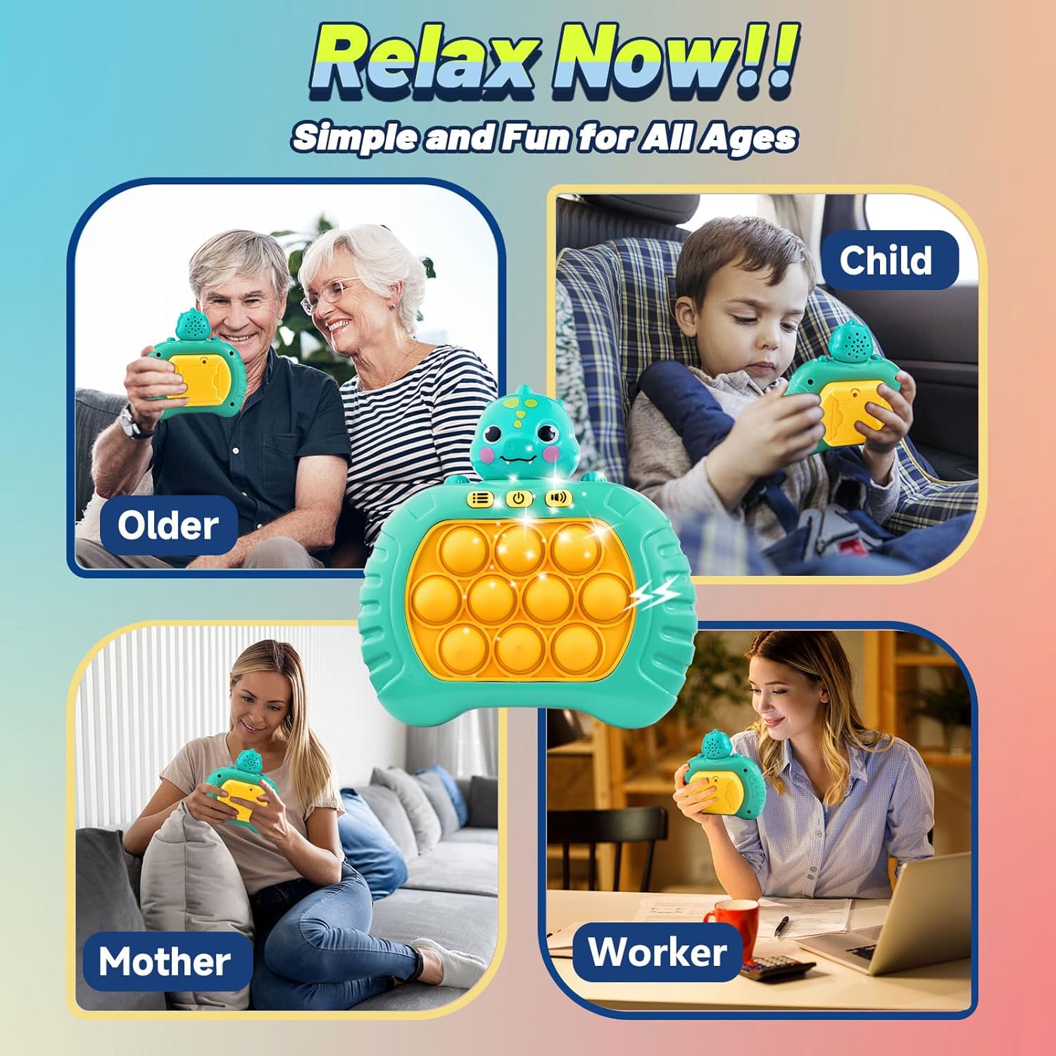 Pop Game Light Fidget Up Toy for Kids Ages 3 4 5 6 7 8+, Fast Push Bubble Game Handheld Game Machine 4 Modes, Sensory Puzzle Toys, Blue