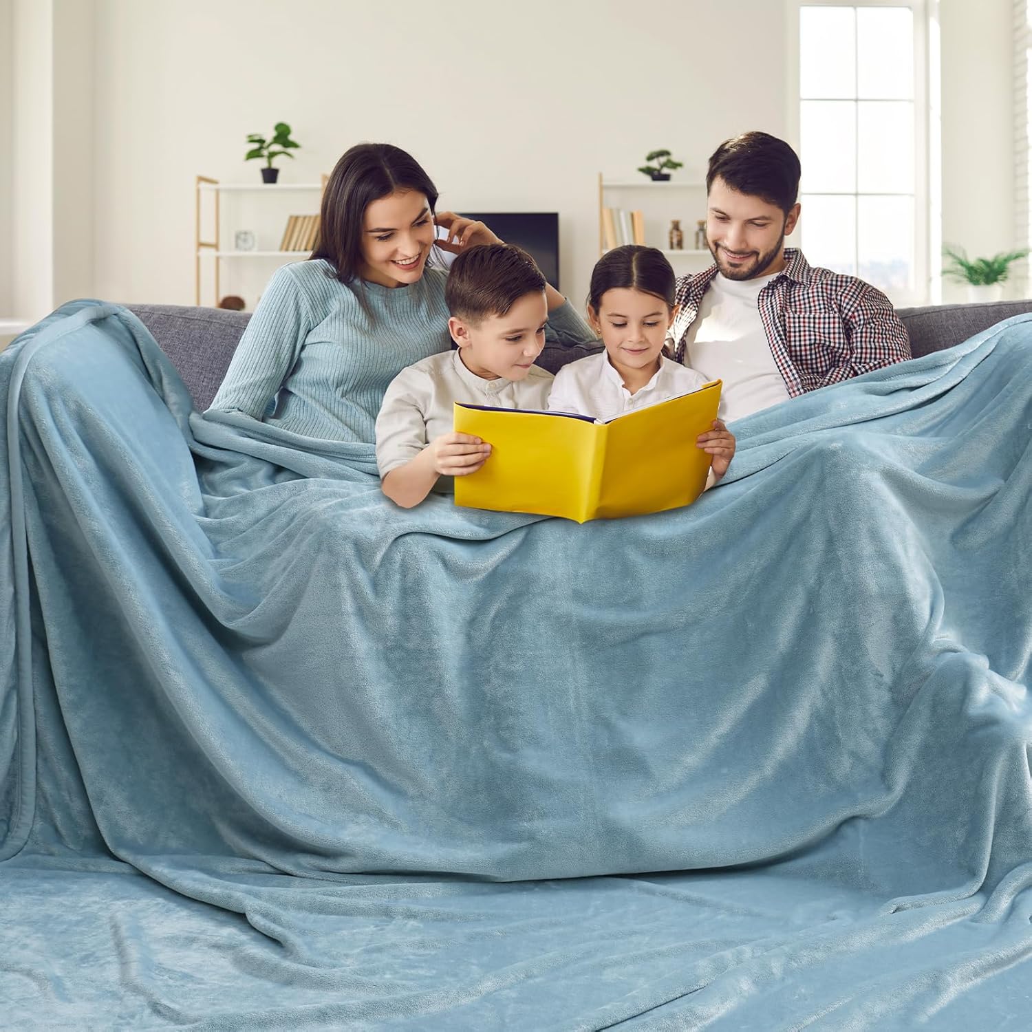 PHF Oversized King Fleece Blanket 120"x120", No Shed No Pilling Big Soft Blanket, Extra Large 10'x 10' Lightweight for Bed, Sofa Travel and Camping, Suitable for All Season, Dusty Blue