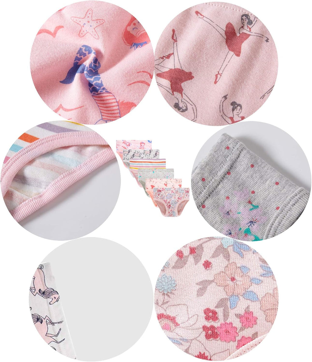 Cadidi Dinos Little Girls' Soft Cotton Underwear Kids Cool Breathable Comfort Panty Briefs Toddler Undies(Pack of 6)