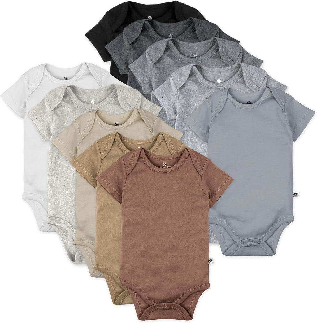 HonestBaby unisex-baby 10-pack Short Sleeve Bodysuits One-piece 100% Organic Cotton for Infant Baby Boys, Girls