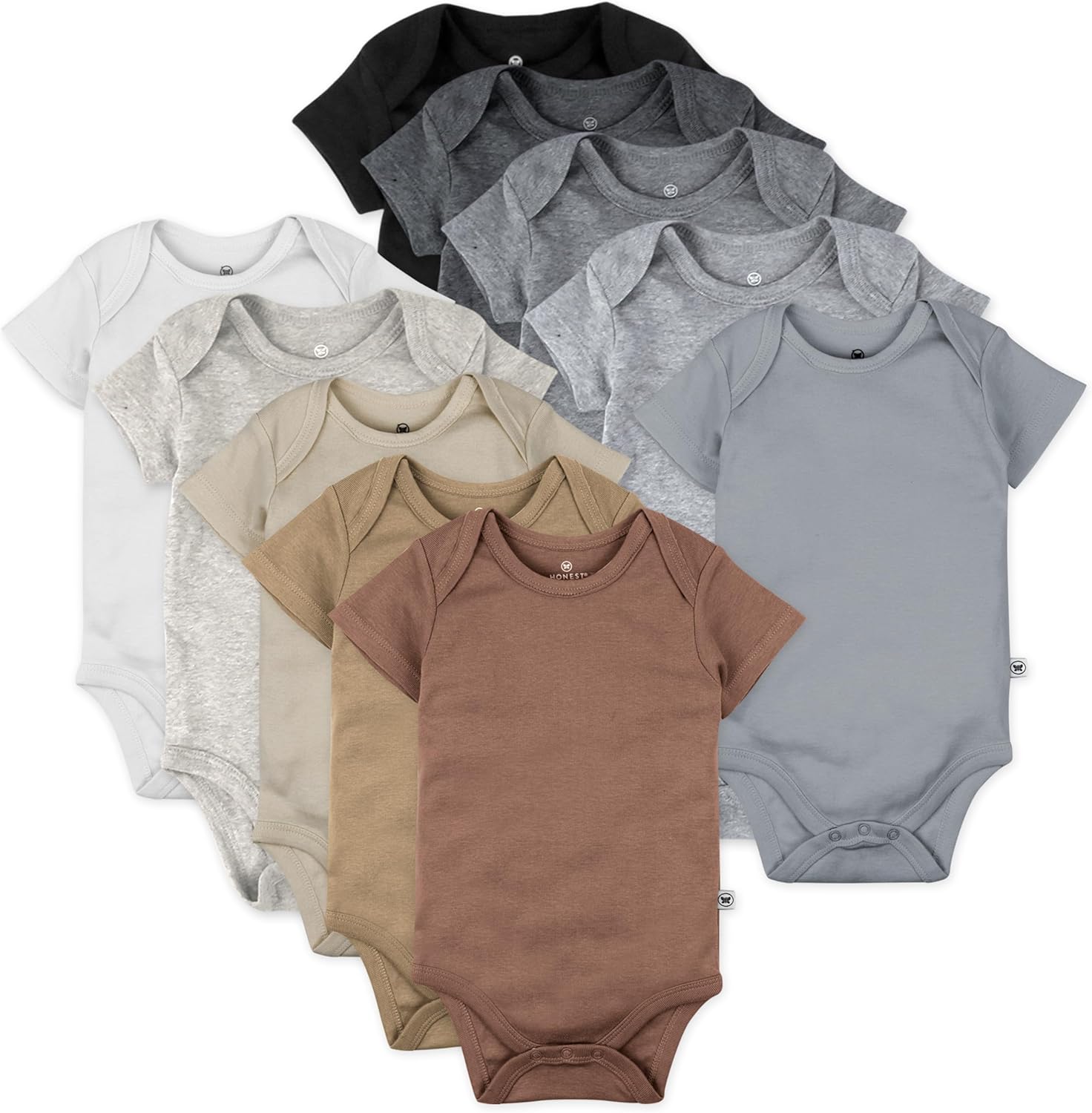 HonestBaby unisex-baby 10-pack Short Sleeve Bodysuits One-piece 100% Organic Cotton for Infant Baby Boys, Girls