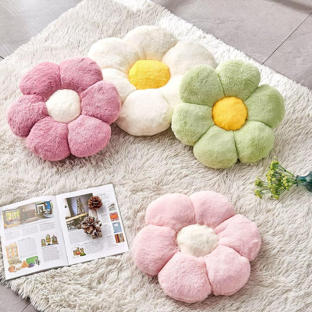 Dusty Rose Flower Shaped Throw Pillow with Faux Rabbit Fur, 14.9" Soft Plush Throw Pillow for Bedroom & Living Room