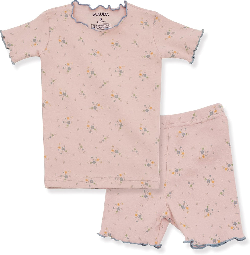 AVAUMA Baby Boy Girl Pajama Set 6M-7T Kids Cute Toddler Snug fit Flower Pattern Design Pjs Cotton Sleepwear Ruffled Shirring
