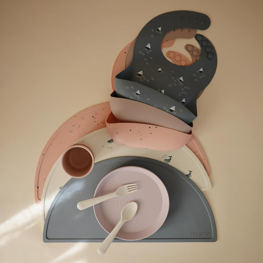 mushie Silicone Baby Bib | Adjustable Fit Waterproof Bibs (Boats)