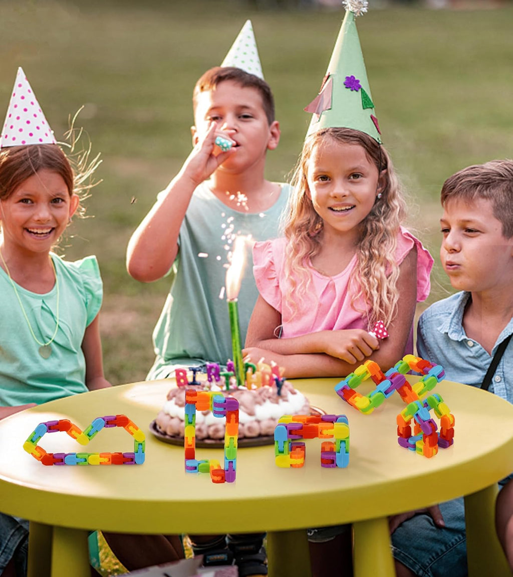 Ganowo Rainbow Fidget Toys Wacky Tracks Snap Click for Kids Students School Finger Sensory Snake Cube Toys Valentines Fidgets Class Gifts for Adults Children Stress Relief ADD ADHD Autism