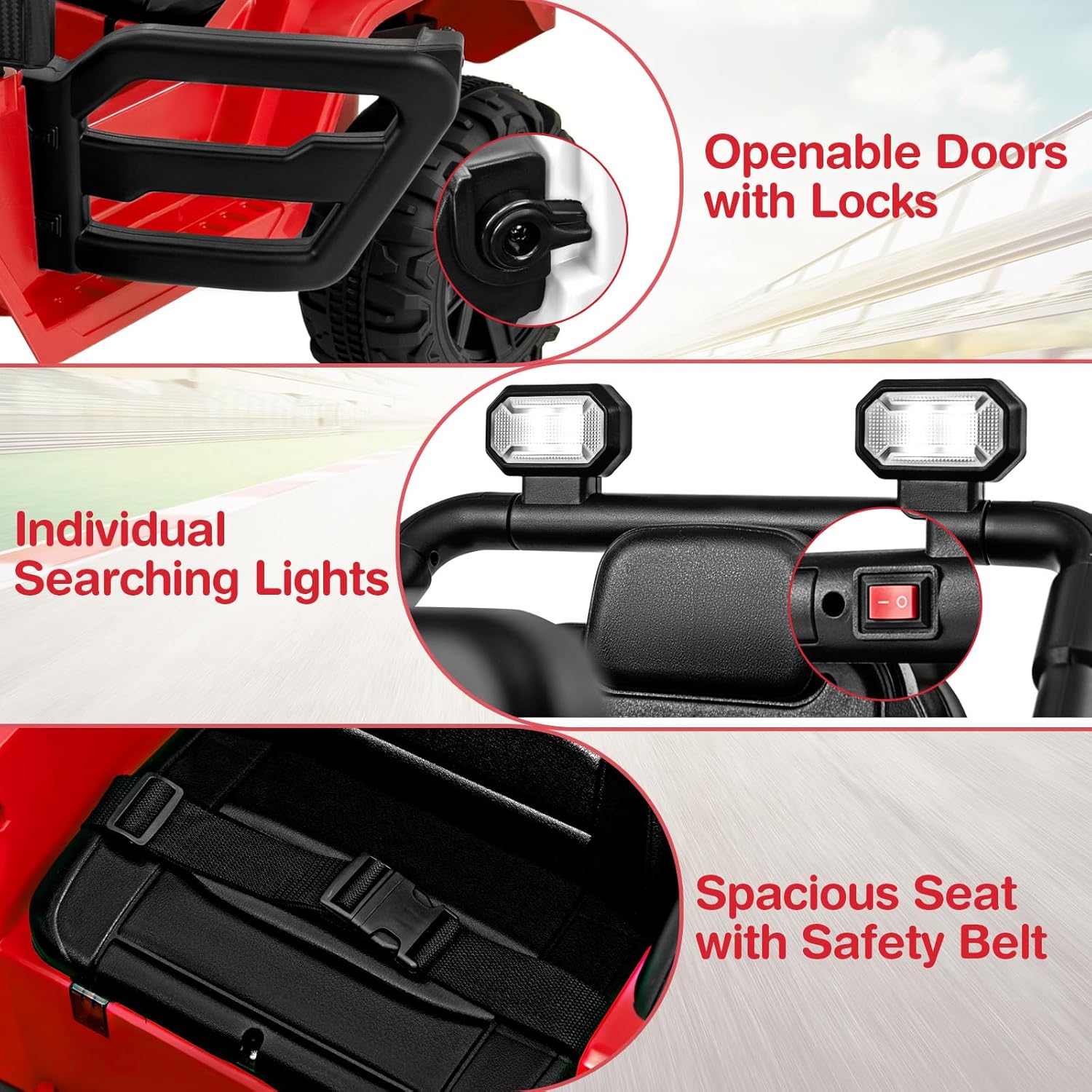 Costzon 12V Kids Ride on Truck Car, Electric Vehicle w/Remote Control, Threaded Wheels, 3 Speeds, LED Lights, Music, Horn & Wireless Connection, Battery Powered Ride on Toy for Boys & Girls 3+ (Red)