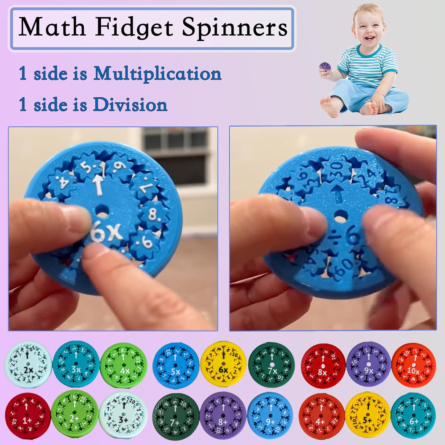 Math Facts Fidget Spinners, Math Facts Fidget Spinners for All The Stimmers, Multiplication Chat Game Fidget Toys for Adults Kids (Multiply Or Divide 9pcs)