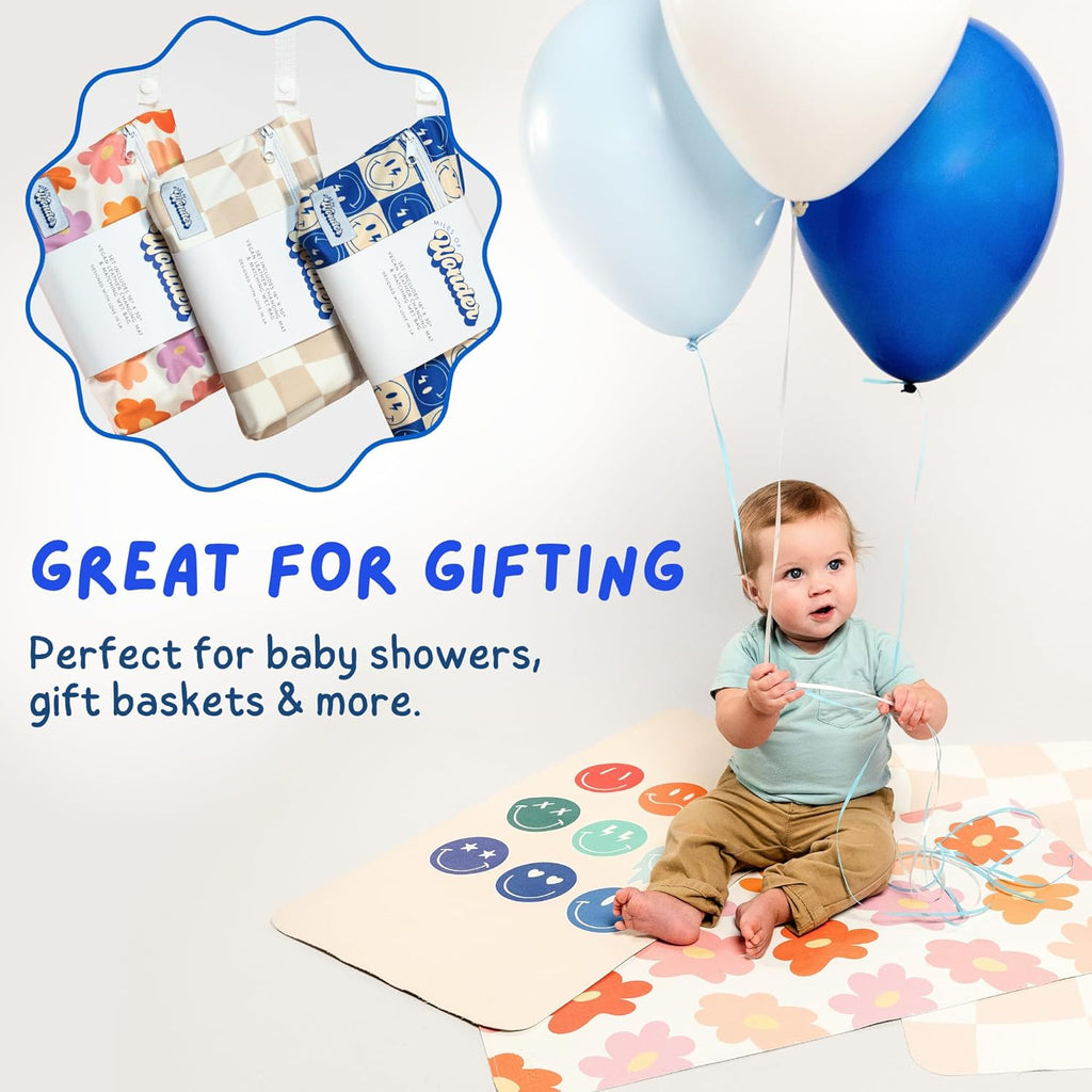 Leather Changing Mat with Reusable Waterproof Wet Bag, (16 x 30 Inches) Baby Changing Mat, Non-Toxic Changing Pad Portable Folds and Wipes Clean, Baby Changing Pad Travel (Floral)