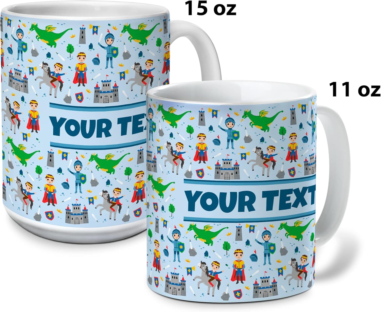 Personalized Mug for Kids - Princes - Custom Name/Text, Ceramic Hot Chocolate/Cocoa/Coffee Cup for Boys, Birthday/Christmas/Holiday Gift - 11 oz, Light Blue Handle