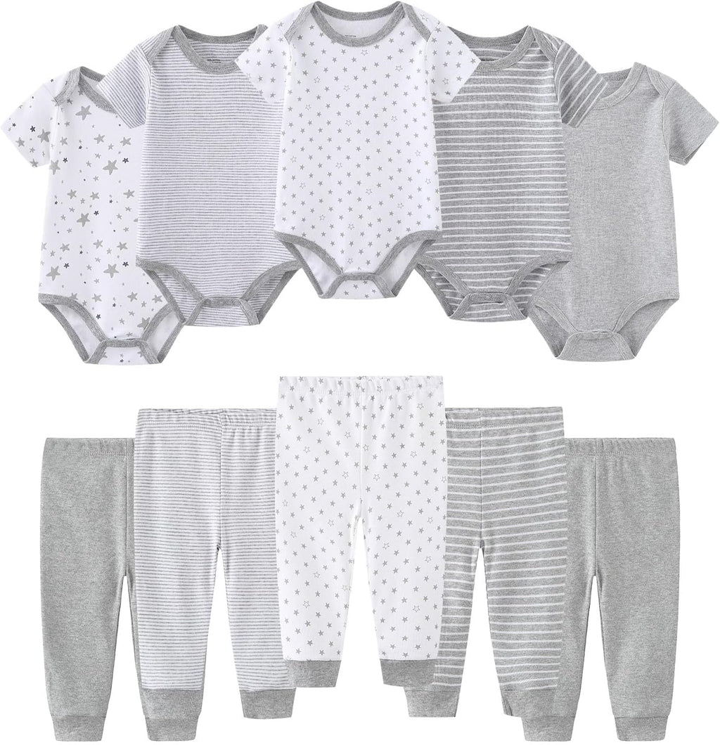 Baby Bodysuit and Pant Set 10-pcs Cotton Soft Newborn Boy Girl Clothes Outfits