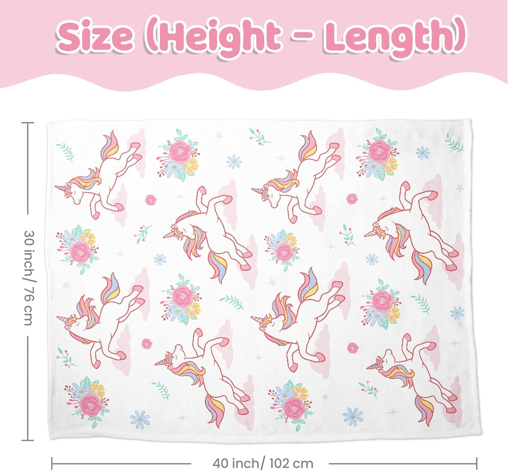 SANDJEST Unicorn Kid Blankets for Girls 30 x 40 - Throw Minky Blanket with Double Layer Dotted Backing - Gifts for Birthday