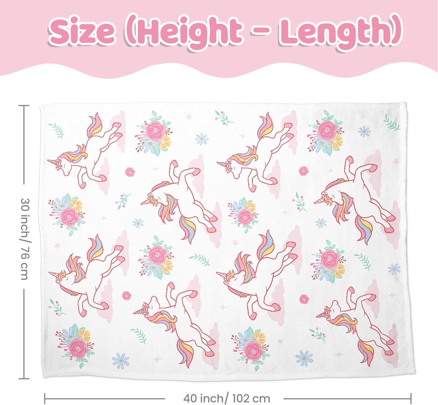 SANDJEST Unicorn Kid Blankets for Girls 30 x 40 - Throw Minky Blanket with Double Layer Dotted Backing - Gifts for Birthday