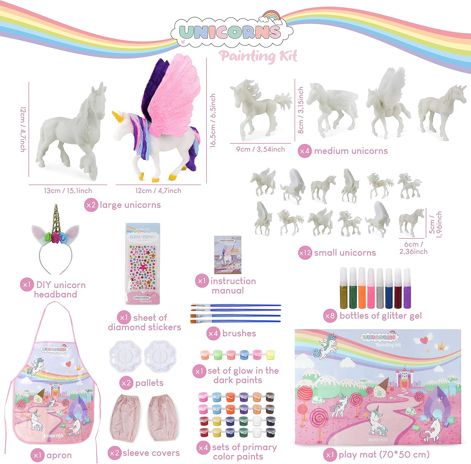 BONNYCO Unicorns Gifts for Girls Painting Kit with 18 Figurines Painting for Kids with Glow in The Dark | Girl Toys 3 4 5 6 7 8 9 10 Years Crafts Kids Gifts Birthday Christmas | Unicorn Toys Niñas