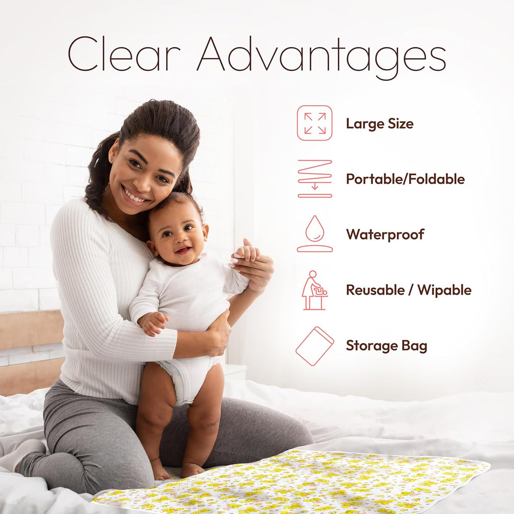Changing Mat - Biggest Waterproof & Reusable Portable Changing Pad 25.5"x31.5" for Change Diaper in Any Places On The Go - Wipeable Compact Baby Change Cover Liner - Unisex Design for Girls & Boys