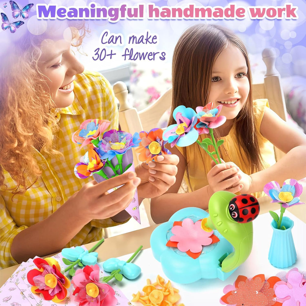 KLAPTOR Arts and Crafts for Kids Ages 4-6: Toys for Ages 5 6 7 8 9 – Birthday Gifts & Craft Set for Girl Age 3-9 - DIY 30+ Flower Bloom Maker with Music Light Base Vase Fridge Magnets Cards