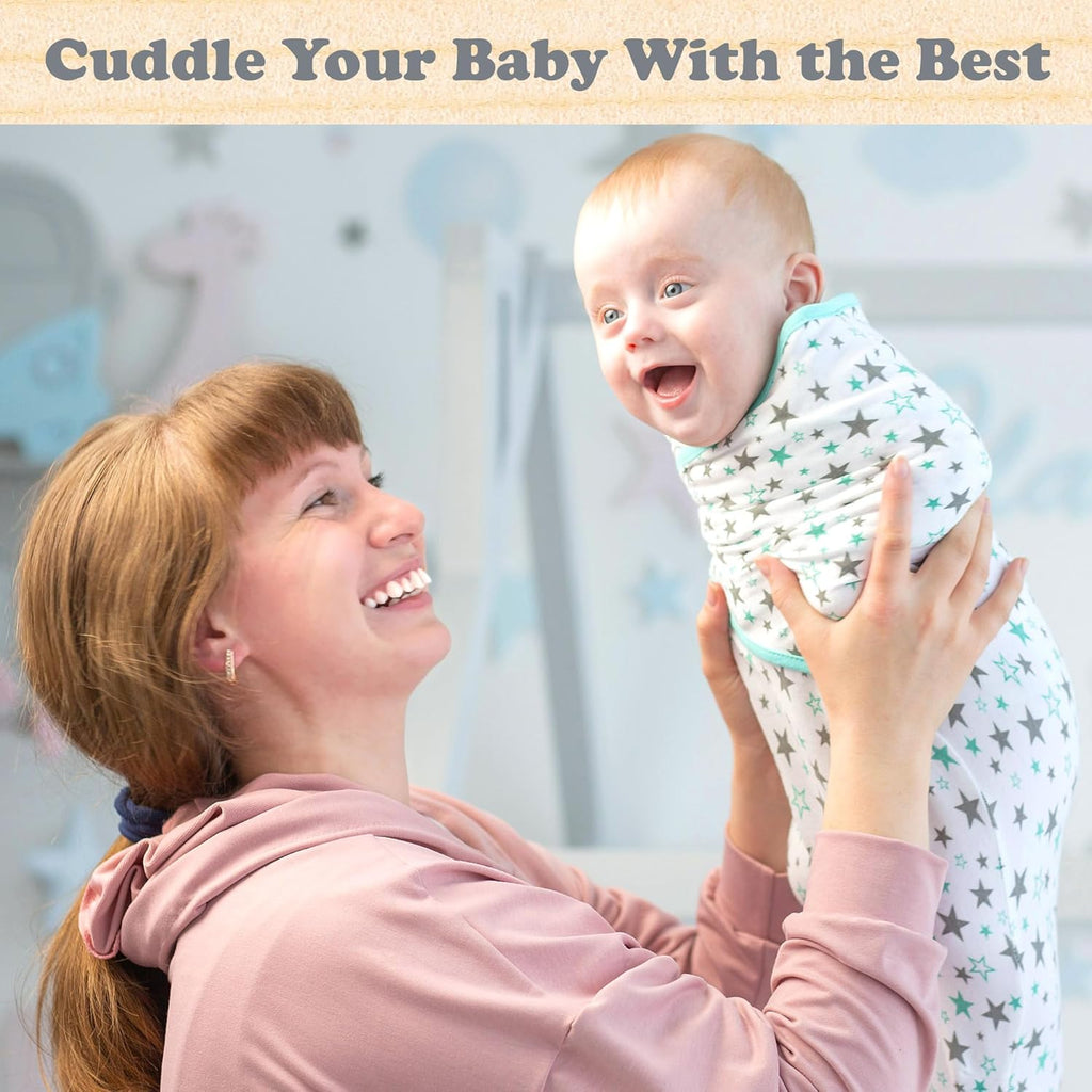 Bublo Baby Swaddles for Newborns – 3-Pack Infant Swaddles 0-3 Months – Adjustable Swaddle Sleep Sack with Zipper – Soft Cotton Baby Wrap for Safe & Cozy Sleep (Aqua)