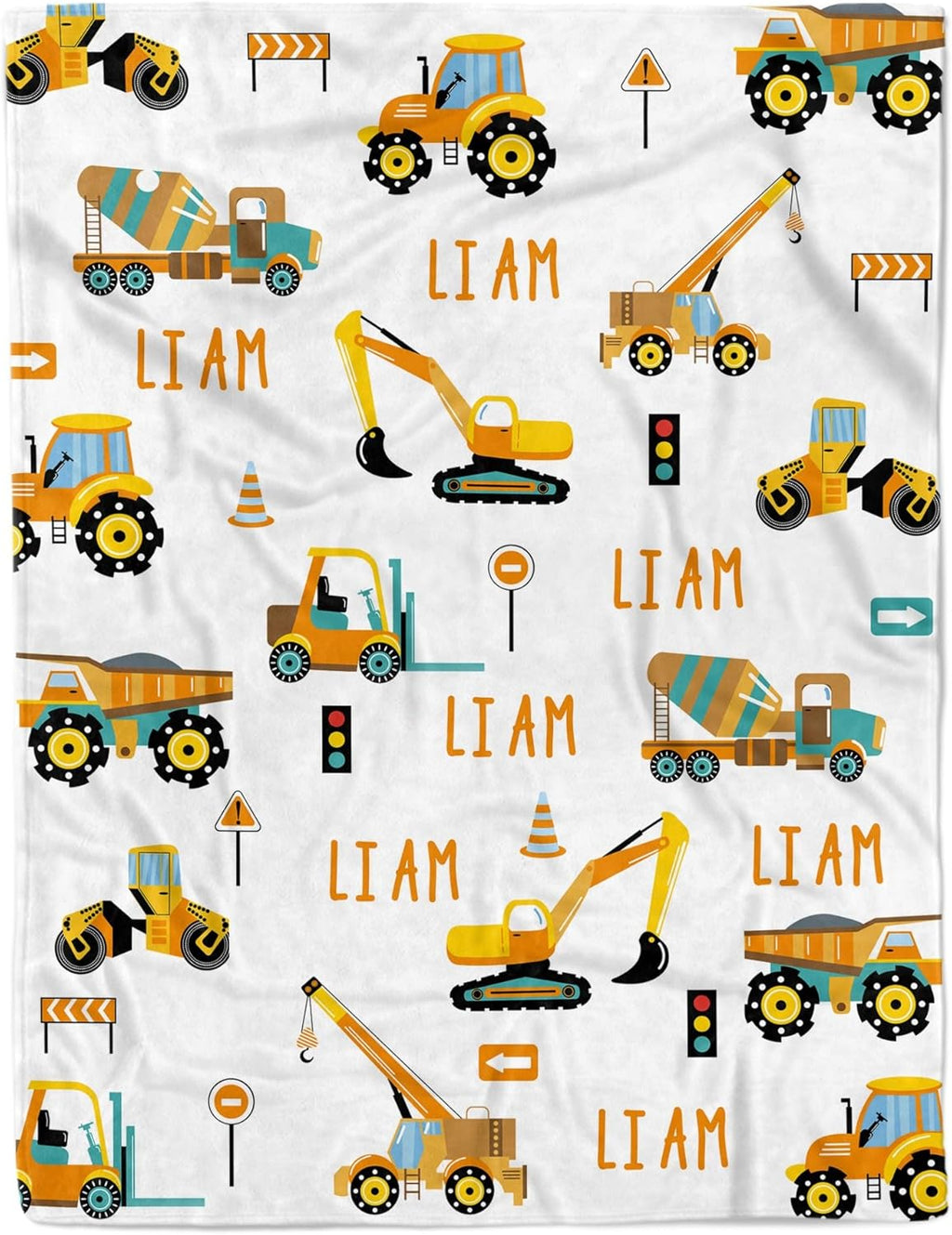 Personalized Truck Excavator Blanket with Name Cutsom Blanket for Baby Boy Car Lover Toddler Kids Customized Gifts for Baby Shower Christmas Birthday Newborn Gifts