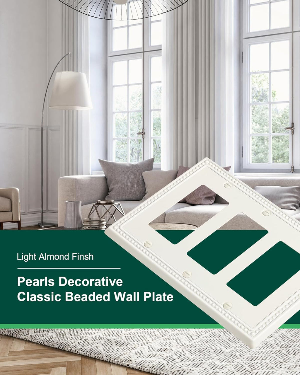 2-Pack Triple Decorator Outlet Cover Plate, Light Almond Pearls Decorative Switch Plates Covers, Metal Wall Plates for Electrical Outlets, Receptacle, GFCI Outlet, Dimmer Switch