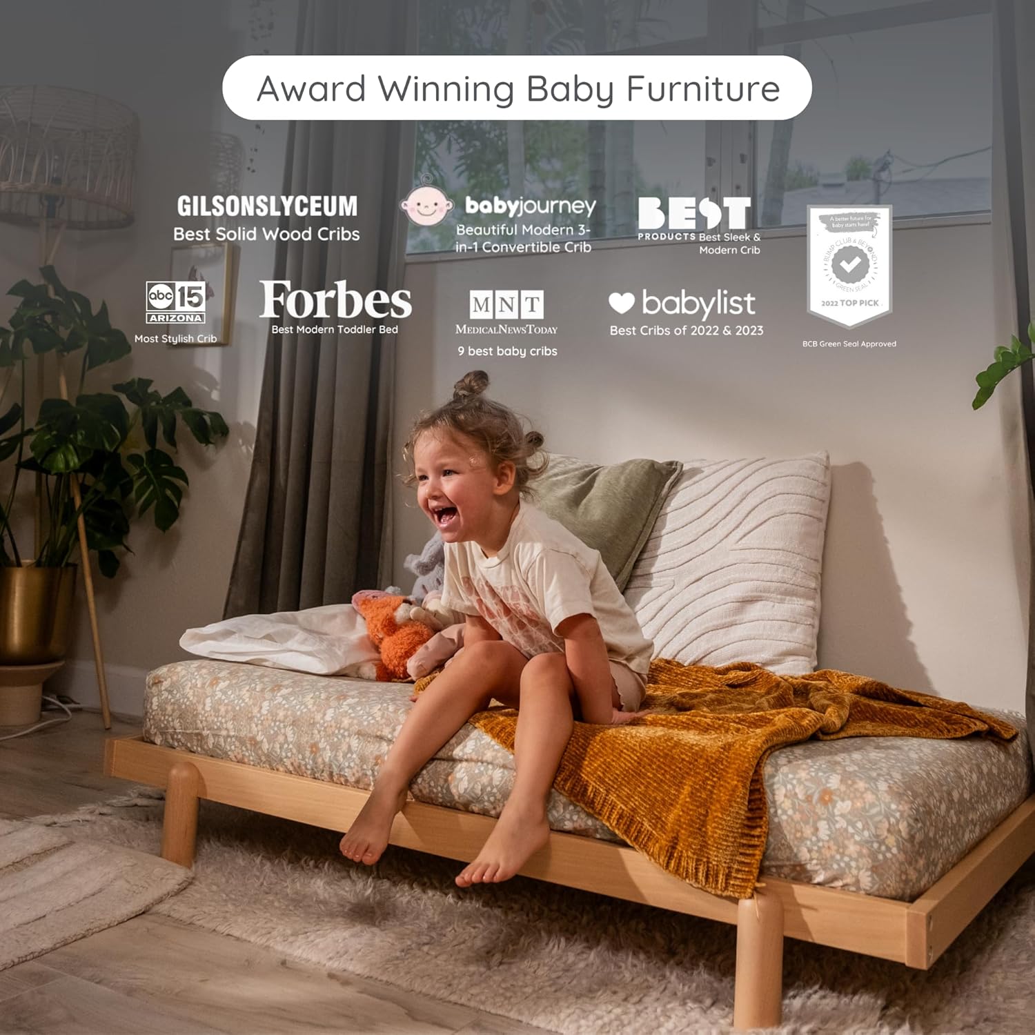 dadada Baby Bliss 4 in 1 Convertible Crib to Toddler Bed & Floor Bed – Made in Italy, GREENGUARD Gold Certified, Baby-Safe Finish, Sustainable Beech Wood, Modern Design, 4 Adjustable Heights (Natural)