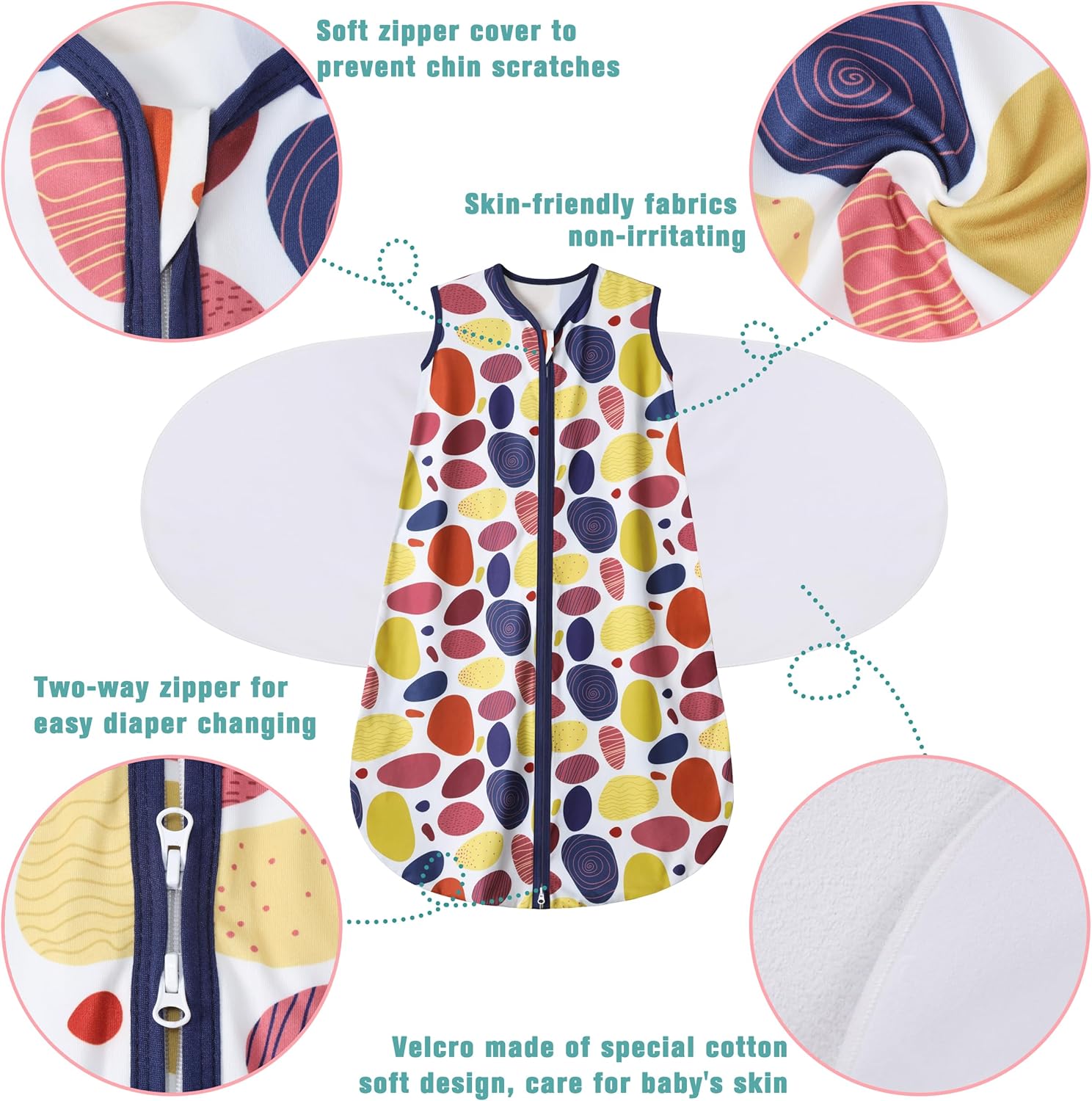 Newborn Sleep Sack Baby Swaddle,3-Way Adjustable Wearable Blanket,100% Rayon Cotton Swaddling Sleeping Bag，TOG 0.5 (Leopard & Cobble, 3-6 Months)