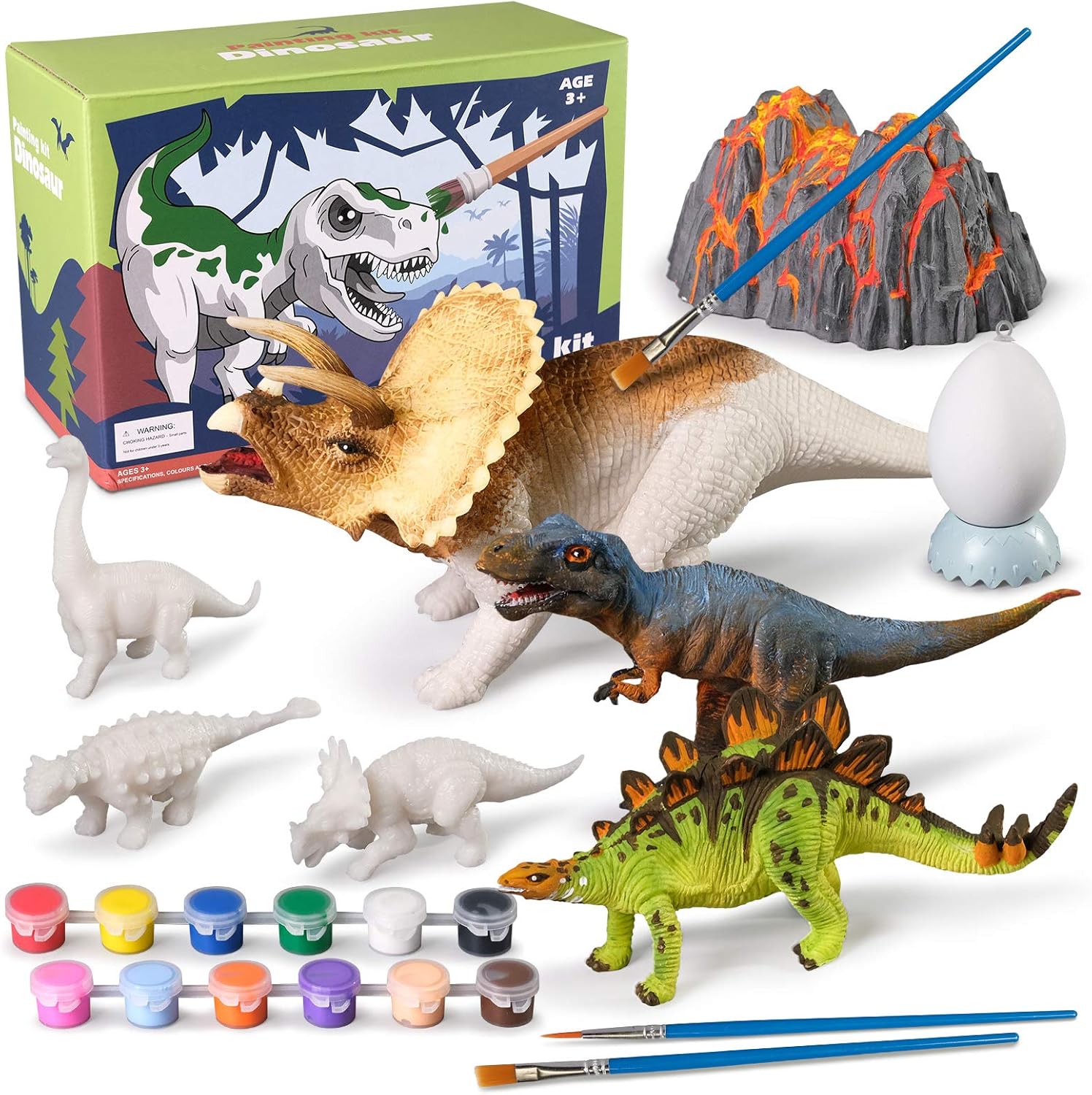 3D Dinosaurs Painting Kit with 12 Dinos for Kids Age 3-15, Arts and Crafts Kits Drawing Toys with Dinosaurs Set Creativity Gifts for Boys and Girls