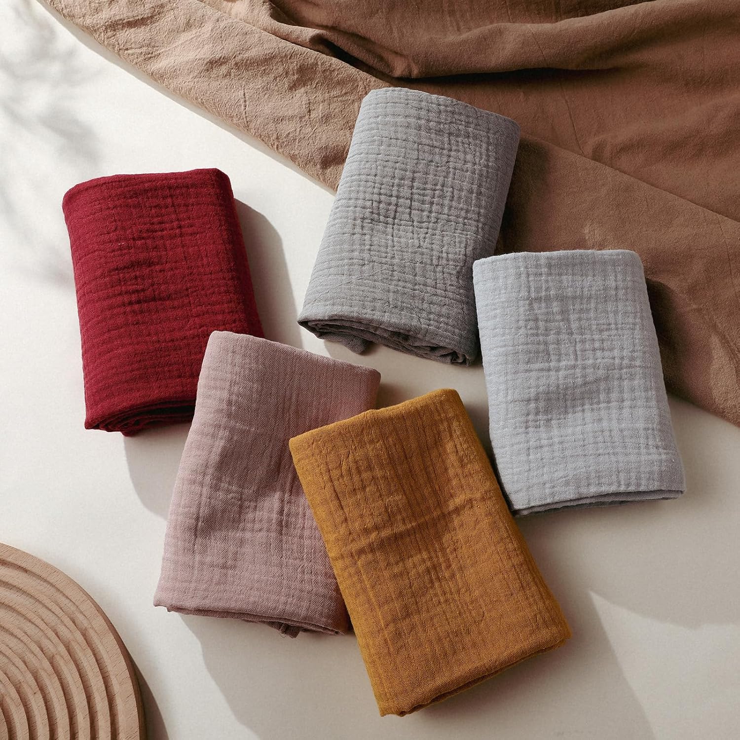 Muslin Receiving Blankets, Neutral Blanket Swaddling for Newborn Boys and Girls, 5 Pack Breathable and Skin-Friendly Swaddle Wrap for Infant Baby (Multiple Colors)