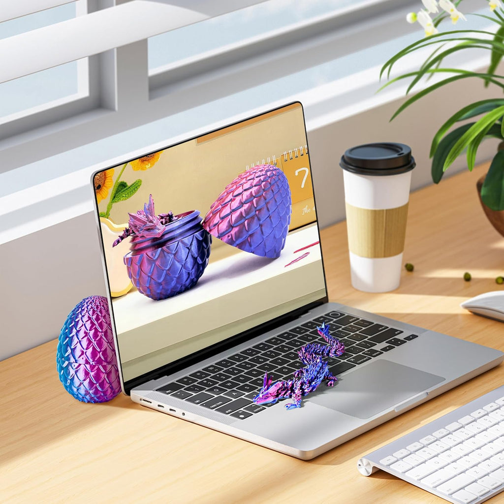 3D Printed Dragon Eggs with Drgon Inside,Articulated Crystal Dragon Toys for Kids Home Decor, Executive Dragon Fidget Desk Toys (Lser Purple)