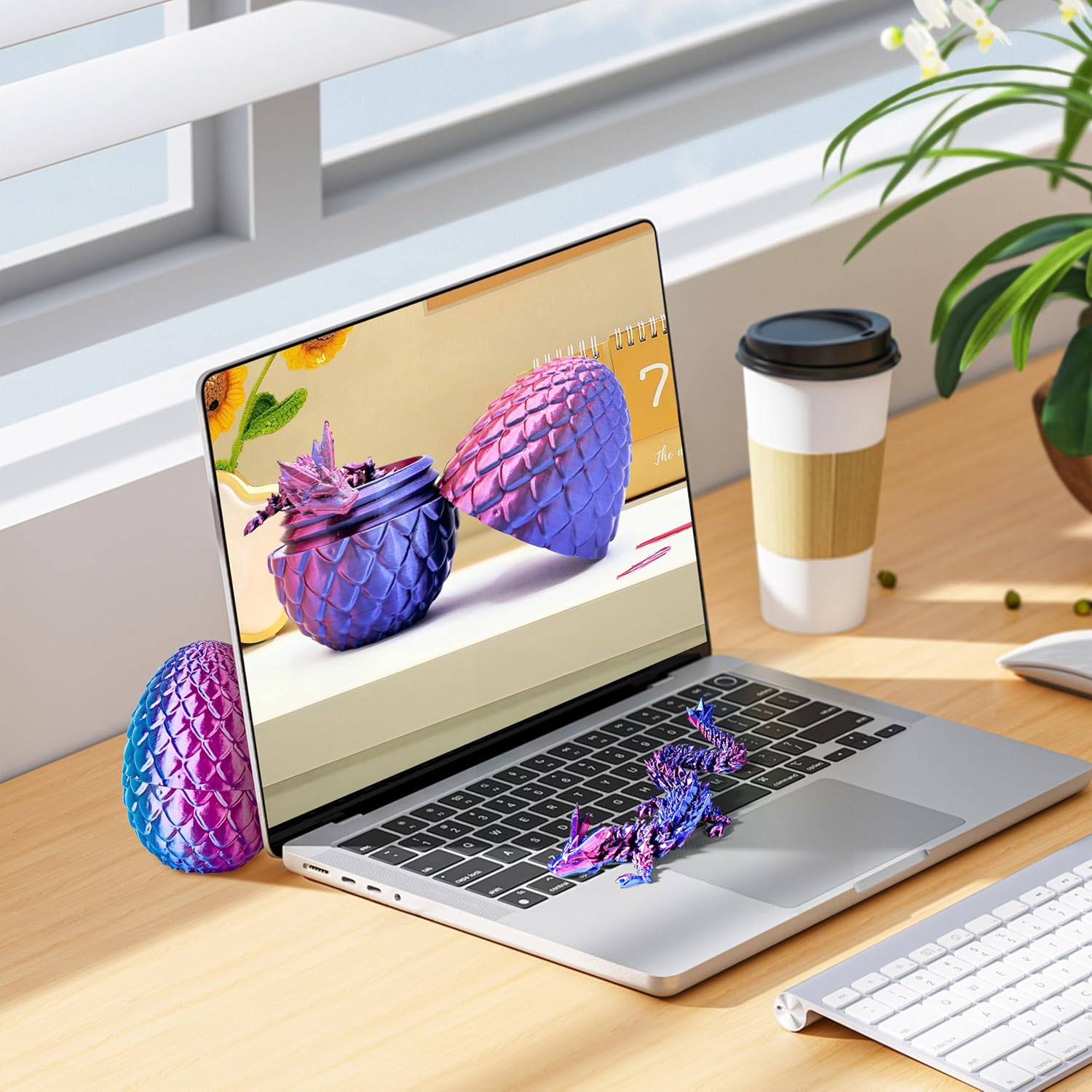 3D Printed Dragon Eggs with Drgon Inside,Articulated Crystal Dragon Toys for Kids Home Decor, Executive Dragon Fidget Desk Toys (Lser Purple)