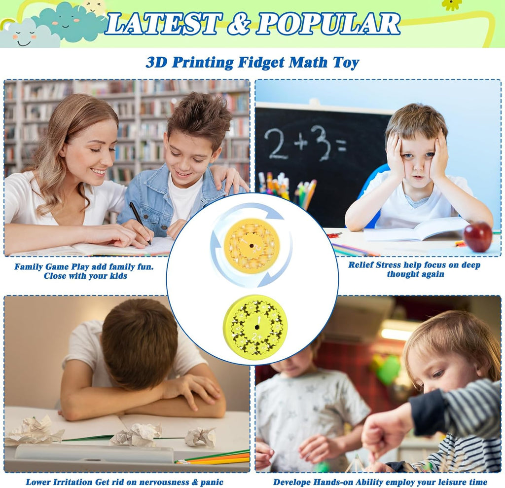 18Pcs Math Fidget Spinners Toys Set, Educational Math Fact Fidget Toy for Kids, Number Game Fidget Toy for Learning Addition Multiplication & Division, Great Gift for Adults Kids Relieves Anxiety