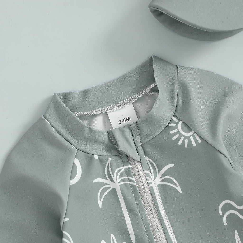 Hnyenmcko Baby/Toddler Boy Rash Guard Swimsuit Long Sleeve One Piece Zipper Swimwear Sunsuit Infant Bathing Suit Beachwear