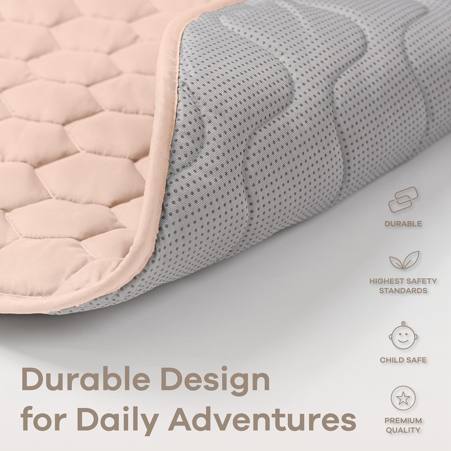 Comfy Cubs Square Kids Play Mat - 56 x 56 inches Soft Quilted Baby Floor Mat with Non-Slip Bottom - Plush Design for Toddlers' Playtime and Relaxation - Comfortable and Durable - Blush