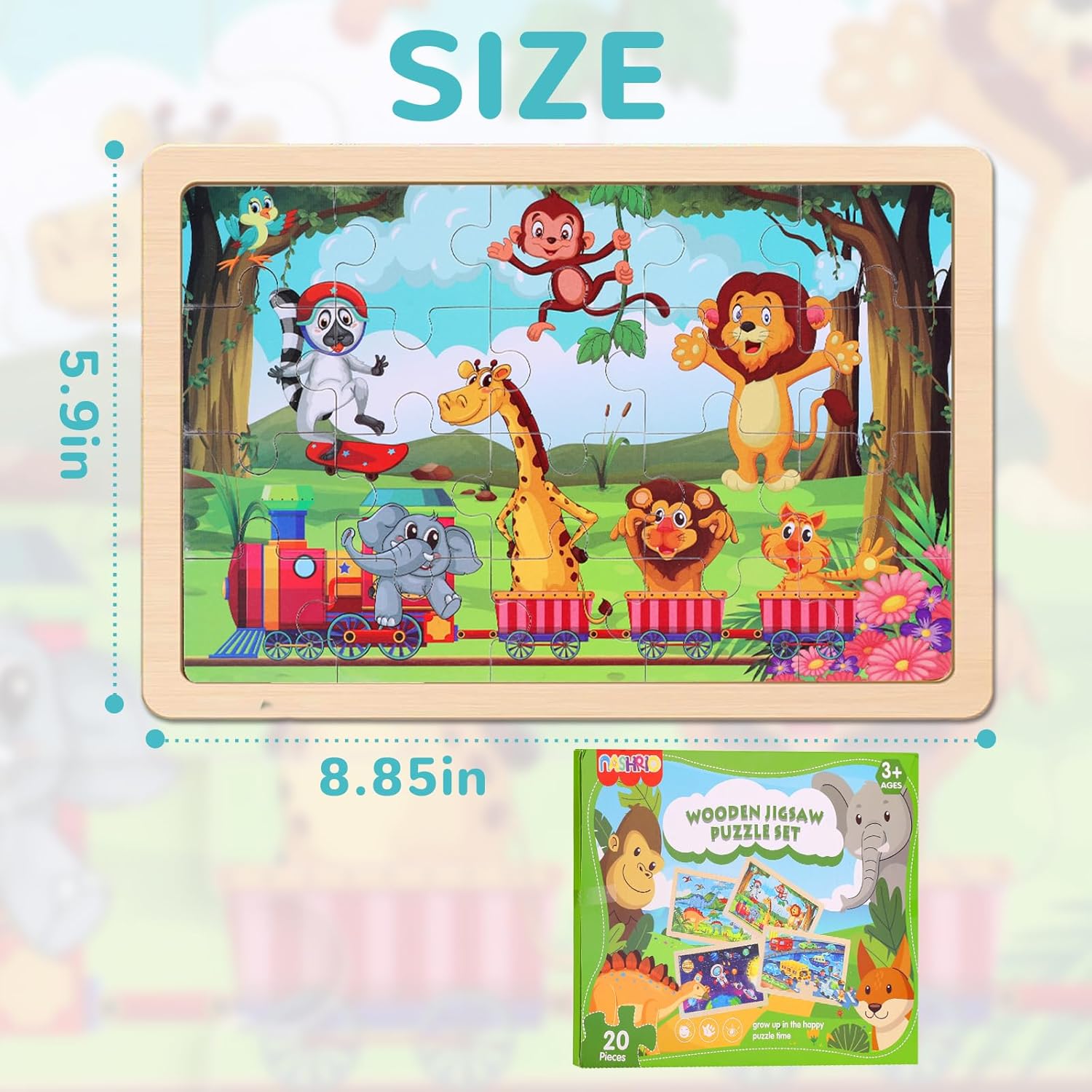 Wooden Educational Jigsaw Puzzles for Preschool Kids Ages 3-5, 4-Pack with 20 Pieces Dinosaur, Space, Transportation Wood Puzzles Set, Toddler Brain Teaser Toys, Gifts for Boys Girls Ages 3 4 5 6