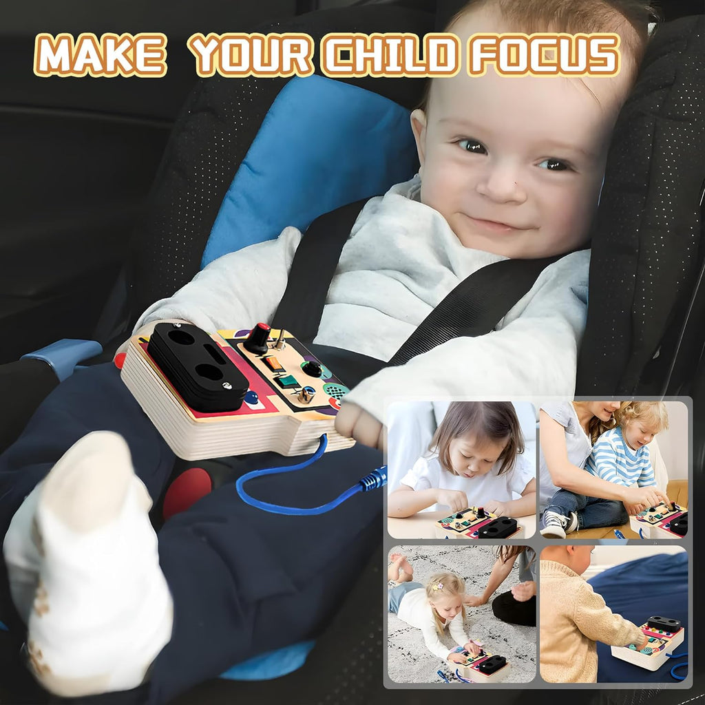 Montessori Busy Board with Led Light, Wooden Sensory Board Travel Toys for 1 Year Old, Preschool Learning Activities Easter Gifts for Boys Girls