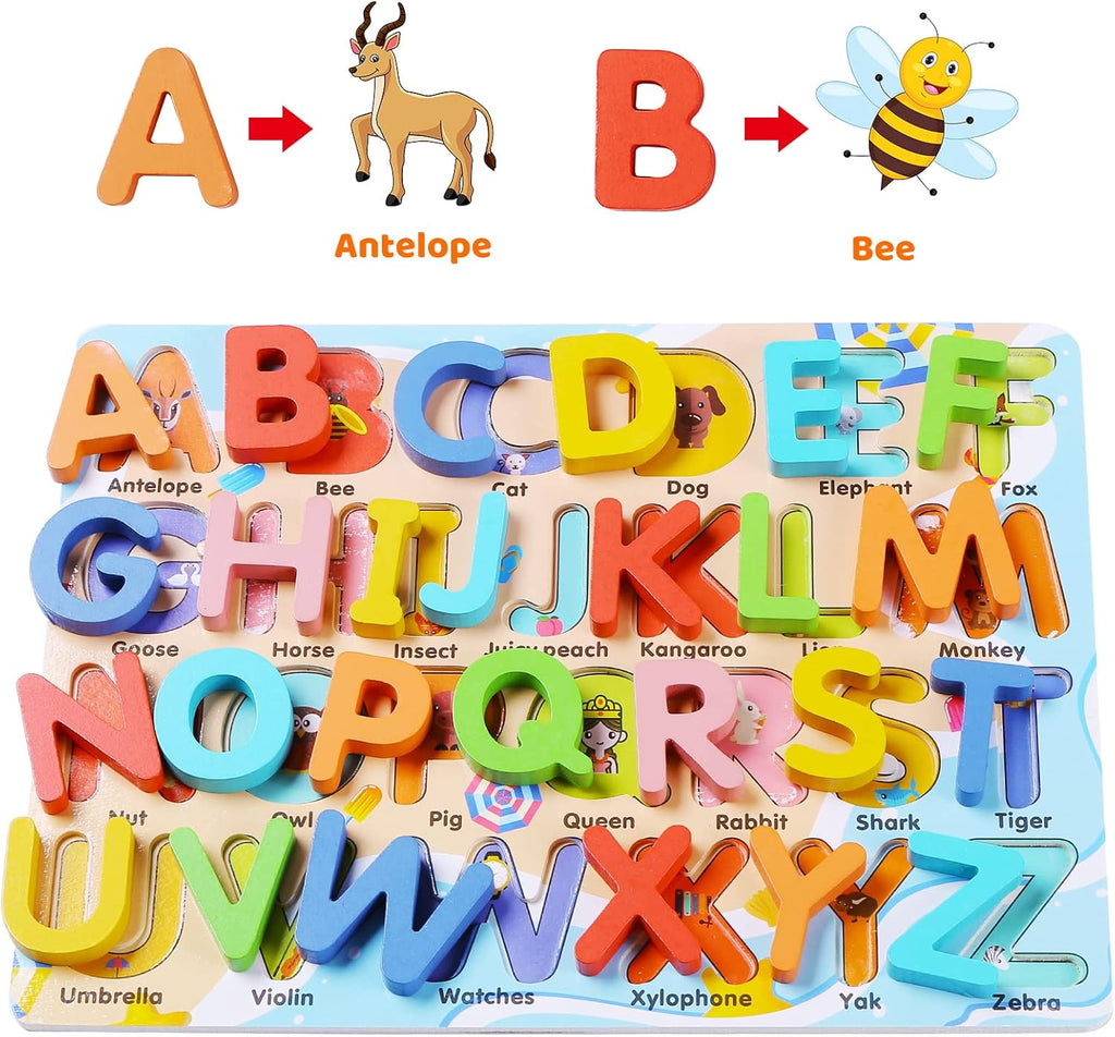 Wooden Puzzles for Toddlers, Voamuw Alphabet Number Shape Learning Education Preschool Toys for Kids Ages 3-6 Years Old (Set of 3)