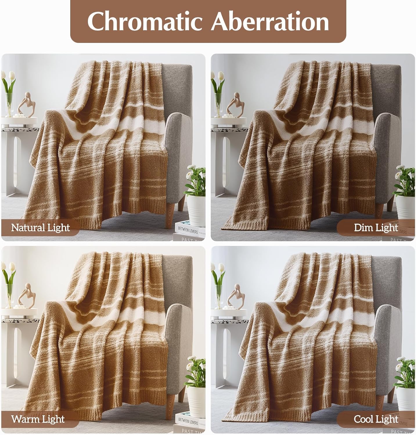 WRENGONGE Burnt Orange Throw Blanket, 50x70 Soft Cozy Striped Throw Blankets for Couch, Sofa, Bed, Travel, Lightweight Fluffy Warm Plush Decorative Blankets for Women, Men,Kids Gift