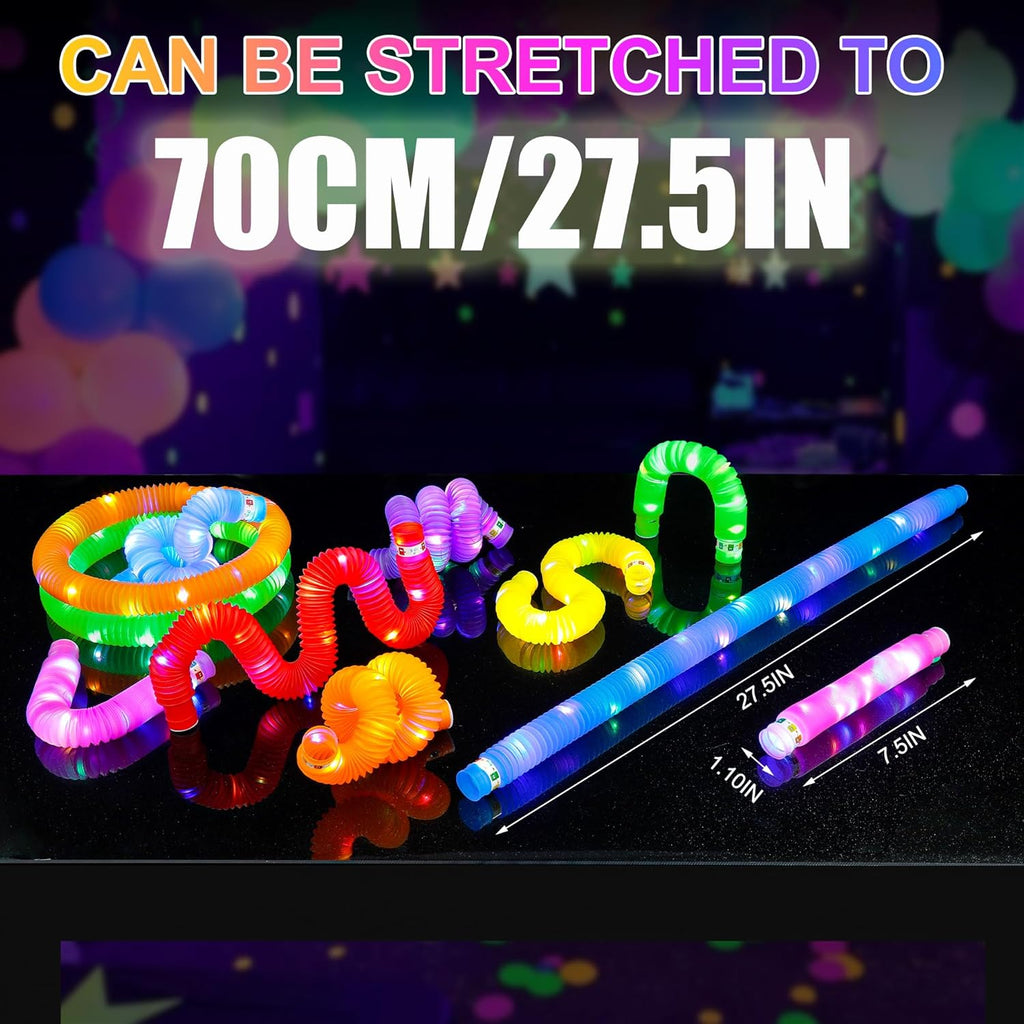 24 PCS Light Up Glow Pop Tubes, Neon Glow Sticks Party Favors for Kids 3-8-12, Fidget Stress Relief Toys, Toddlers Goodie Gift Bag Stuffer Fillers,Classroom Prizes Rewards, Party Yard Decorations