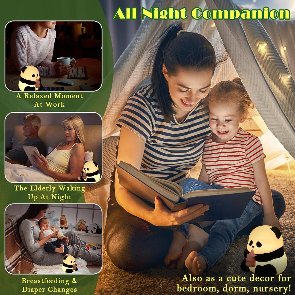 Cute Panda Night Light,LED Squishy Novelty Animal Night Lamp,Food Grade Silicone 3 Level Dimmable Breastfeeding Nursery Nightlight for Girls Room Decor,Cute Gifts,Office Desk/Baby Boys