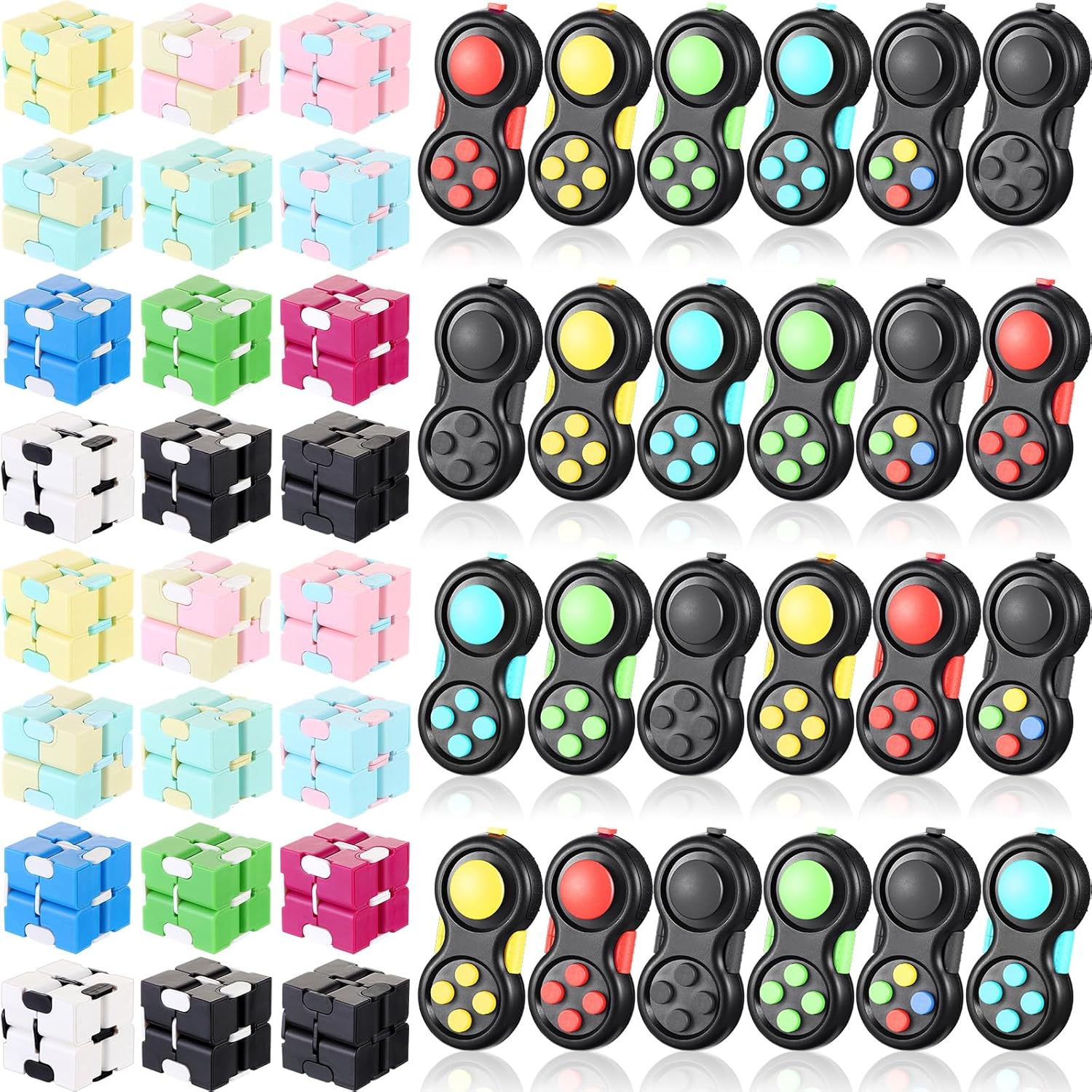 Junkin 24 Pcs Bulk Fidget Pad Controller and Cube Toys Party Favors Mini Blocks Game Controller for Anxiety and Stress Relief Birthday Return Gifts Stocking Stuffers for Boy and Girl