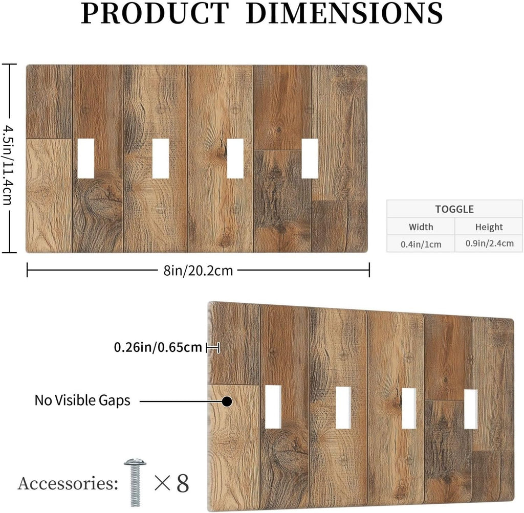 Light Switch Covers Retro Rustic Brown Wood Grain Quad Toggle Electrical Faceplate 4 Gang Wall Plate Decorative Switch Plates For Farmhouse Cabin Decor