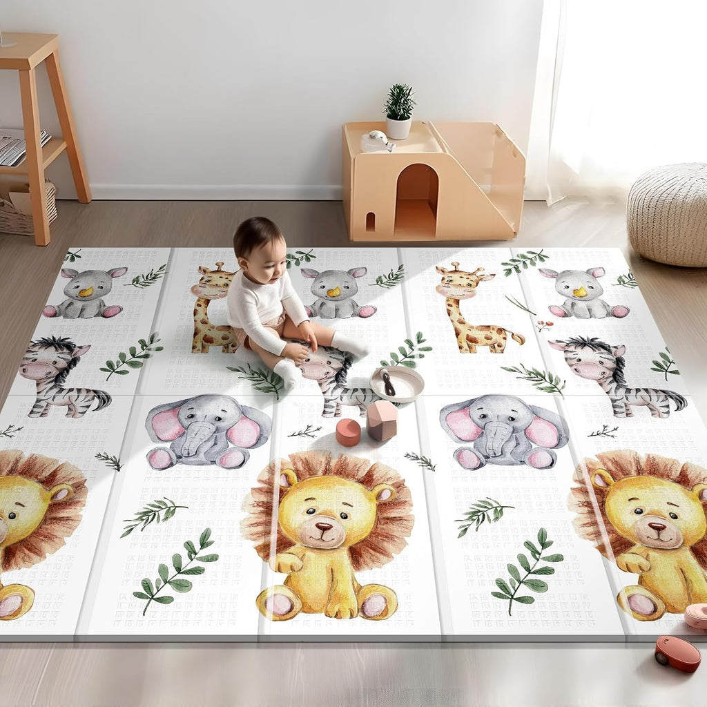 79 x 71 Foldable Large Play Mat for Babies, Non Toxic Foam Play Mat, Thick & Waterproof Baby Playmat for Floor, Anti-Slip Baby Playpen Mat for Toddlers