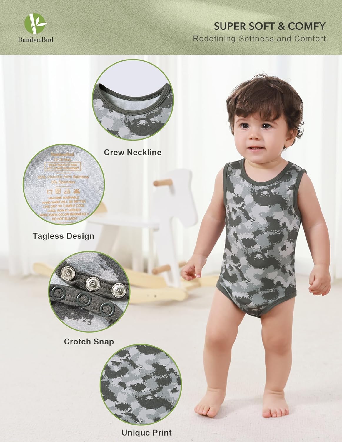 Baby Boy Girl Pajamas Toddler Infant Unisex Sleeveless Sleep Bodysuit Sleepwear Newborn Snap Snug Fit 3-Pack