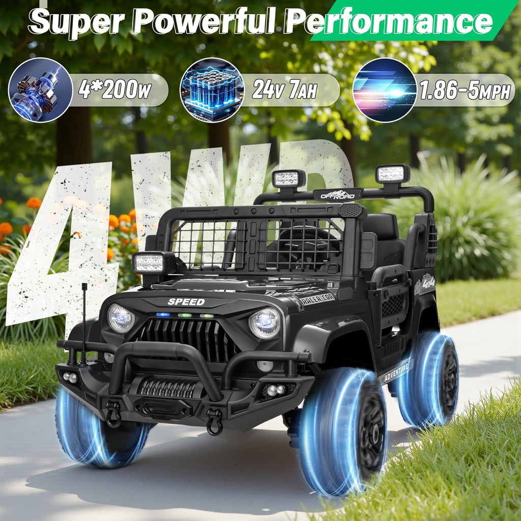 2 Seater Ride On Car Truck with Remote Control XL, Kids 24V Battery Powered Electric Vihicle w/21 in Seat, 3 Speeds, 2WD/4WD Switichable, Shock Absorbers,Bluetooth, Flower, Gift Choice